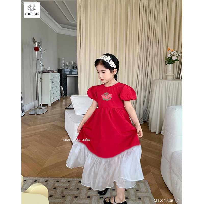 Váy Melisa đỏ chân trắng thêu hoa