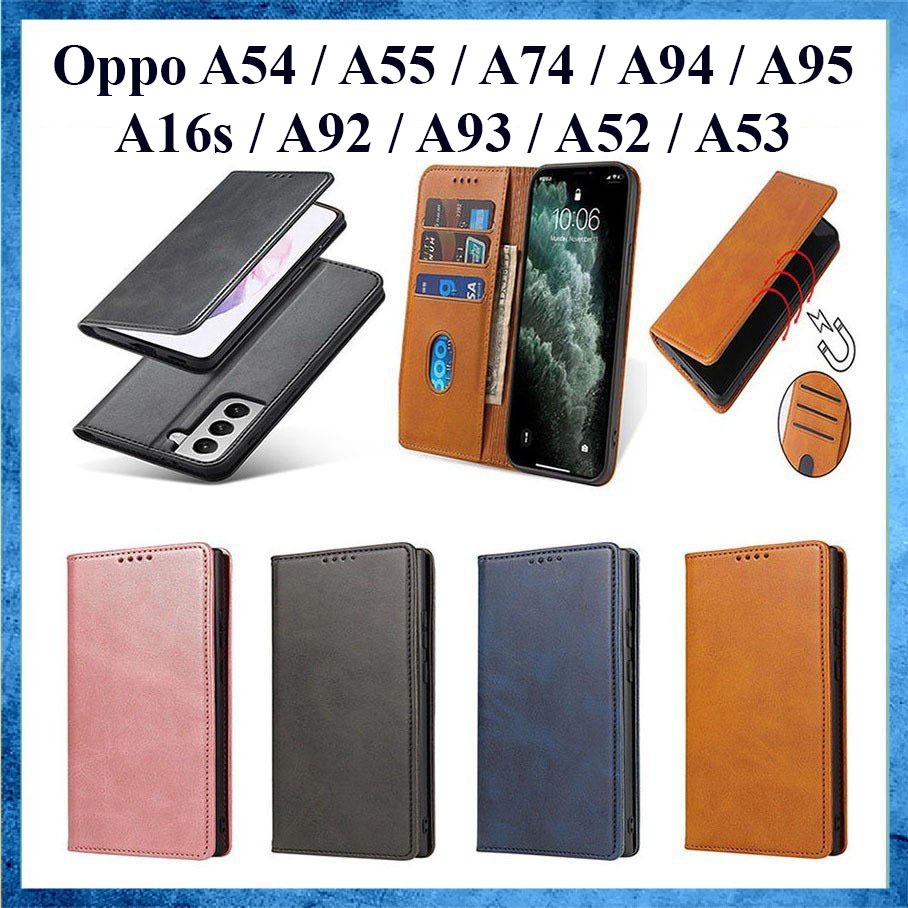 Bao da Oppo A54, A55, A74, A94, A95, A16s, A92, A93, A52, A53 kiểu ví, có nắp gập, hít nam châm