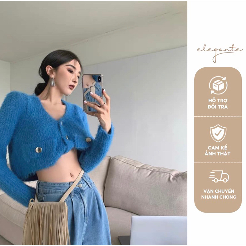 Áo CDG cúc tròn cổ tim dáng croptop Elegante 55131105 màu xanh biển, trắng, đen