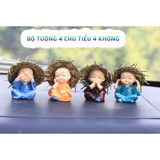 Bộ Tượng 4 Chú Tiểu Đội Nón Rơm 4 Không Mini