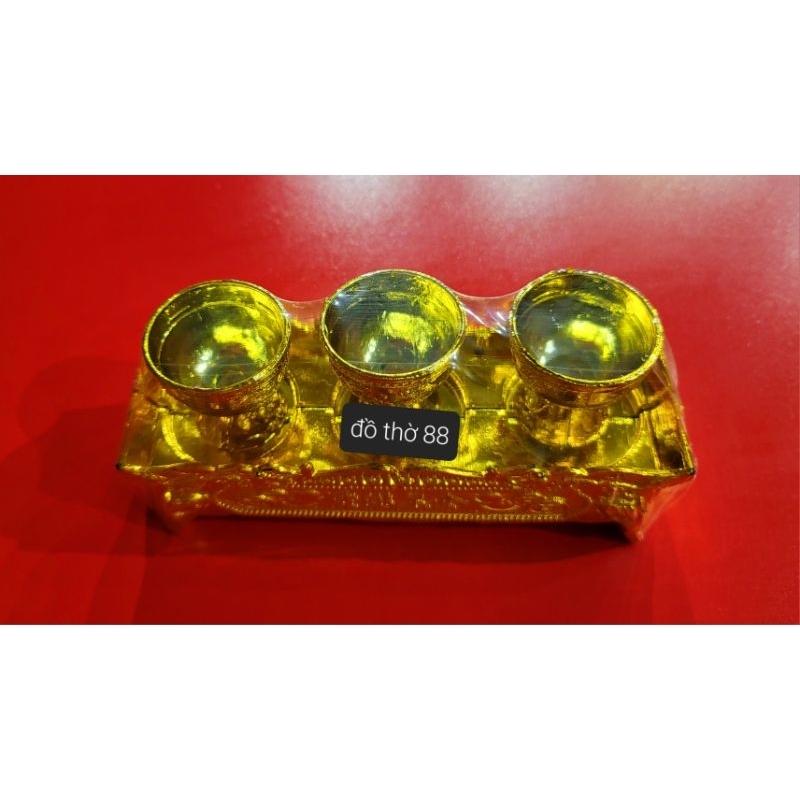 Bộ khay 3 ly vàng size nhỏ trưng bàn thờ tài địa