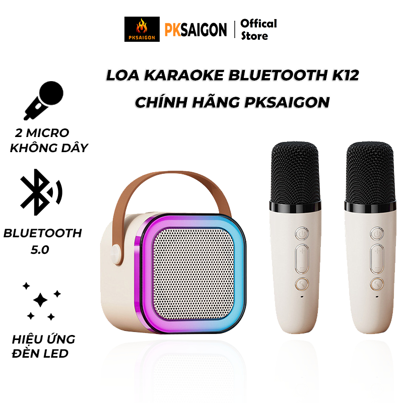 Loa Bluetooth Karaoke Mini K12 Sạc Pin Không Dây, Âm Thanh Hay, Bass Chuẩn Kèm 2 Míc Hát Bảo Hành 12 Tháng PKSAIGON