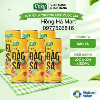 Lốc 6 Lon trà đào sả uống liền Cozy 320ml - Thơm ngon rõ vị đào sả