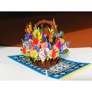 Thiệp 3d giỏ hoa và bướm 2tpopup