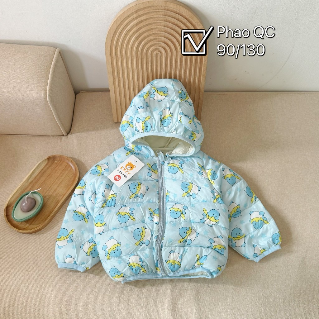 Áo khoác trẻ em, áo phao tai gấu hoạ tiết xinh xắn cho bé trai, bé gái