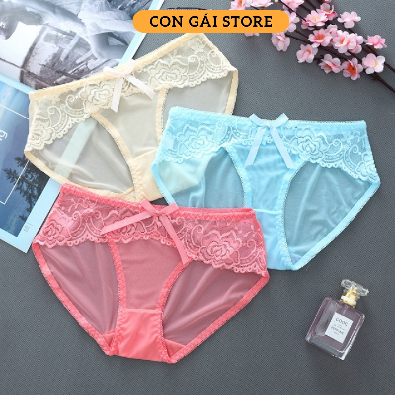 Combo 3 quần lót nữ ren phối lưới - quần lót siêu mỏng thoáng mát TL006