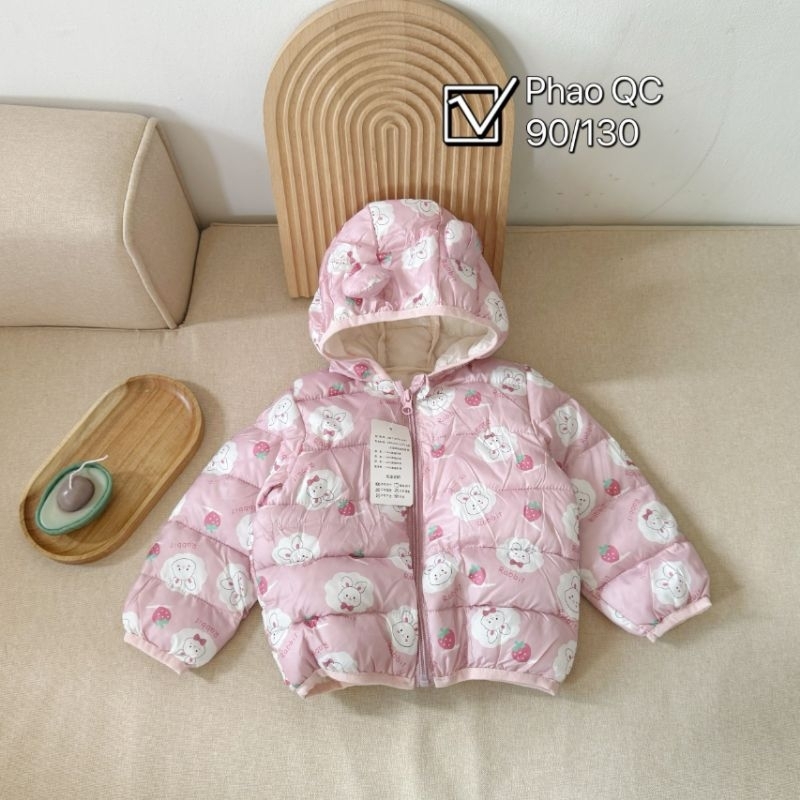 Áo khoác trẻ em, áo phao tai gấu hoạ tiết xinh xắn cho bé trai, bé gái