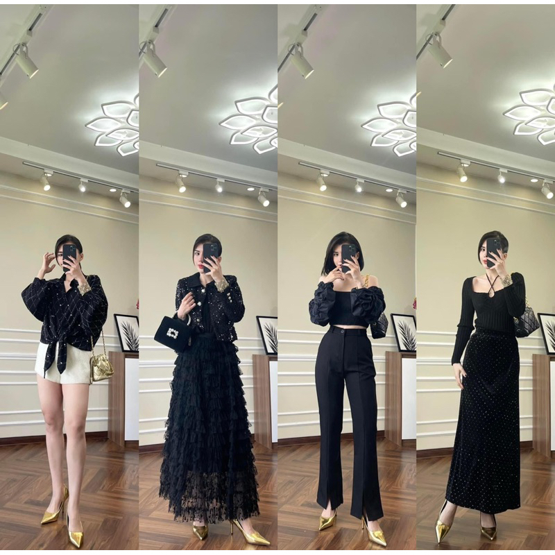 Giày cao gót mũi nhọn màu vàng bạc hậu vuông 6699