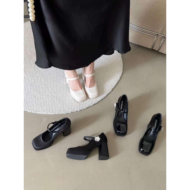 Giày Mary Jane đế kép quai ngang hoa đá cao 9p 3359-15