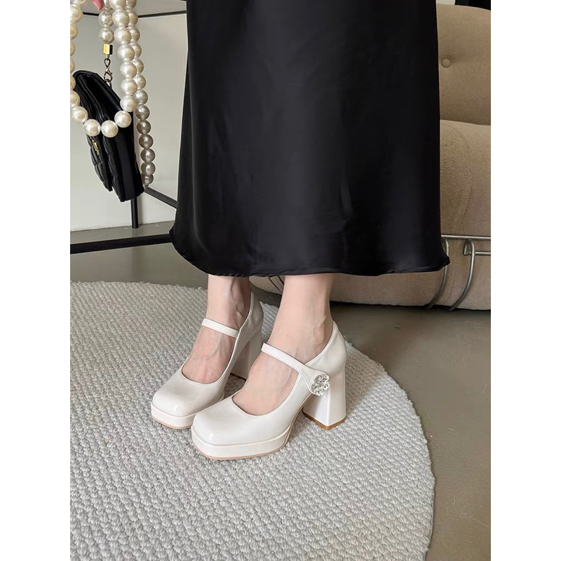 Giày Mary Jane đế kép quai ngang hoa đá cao 9p 3359-15