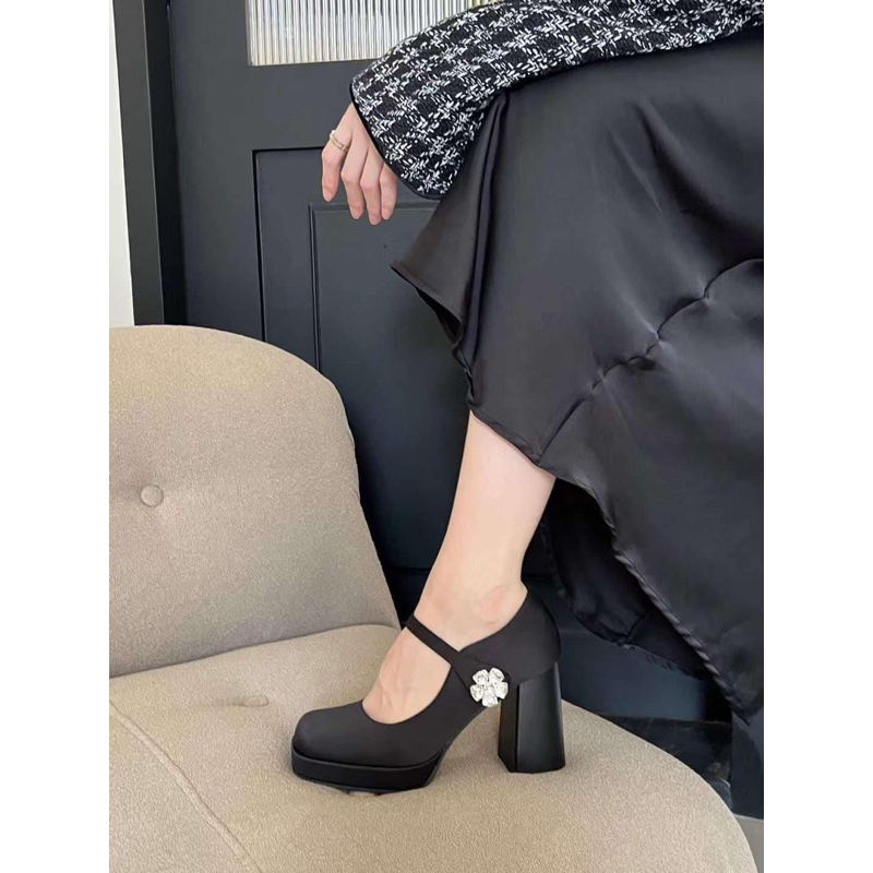 Giày Mary Jane đế kép quai ngang hoa đá cao 9p 3359-15