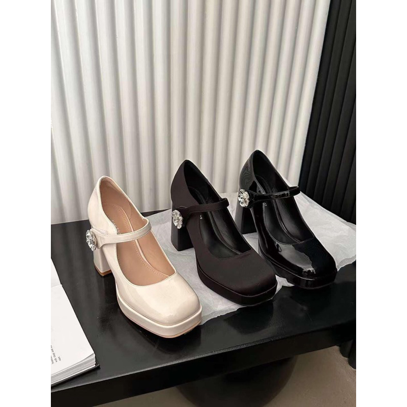 Giày Mary Jane đế kép quai ngang hoa đá cao 9p 3359-15