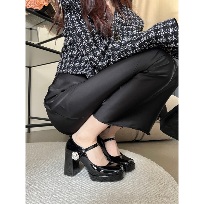 Giày Mary Jane đế kép quai ngang hoa đá cao 9p 3359-15