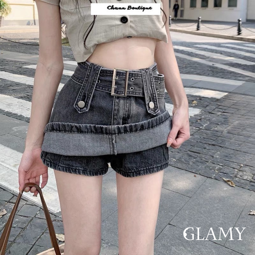 Váy jeans GLAMY chân váy ieans kèm đai có quần trong Hàn quốc CV17