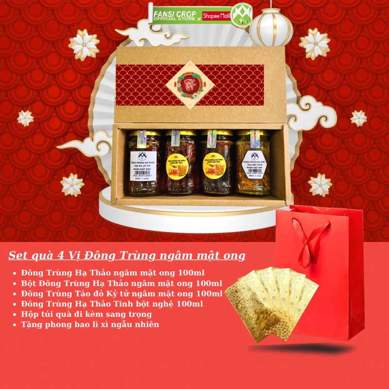 Set quà Đông Trùng Hạ Thảo ngâm mật ong 4 vị, hũ 100ML