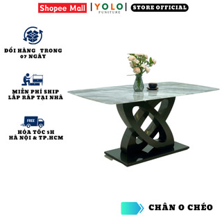 Bàn Ăn Cơm YoLo Chân O Chéo, Chân Sắt Sơn Tĩnh Điện. Nhập Khẩu Cao Cấp Hiện Đại, Phù Hợp Căn Hộ Chung Cư Gia Đình