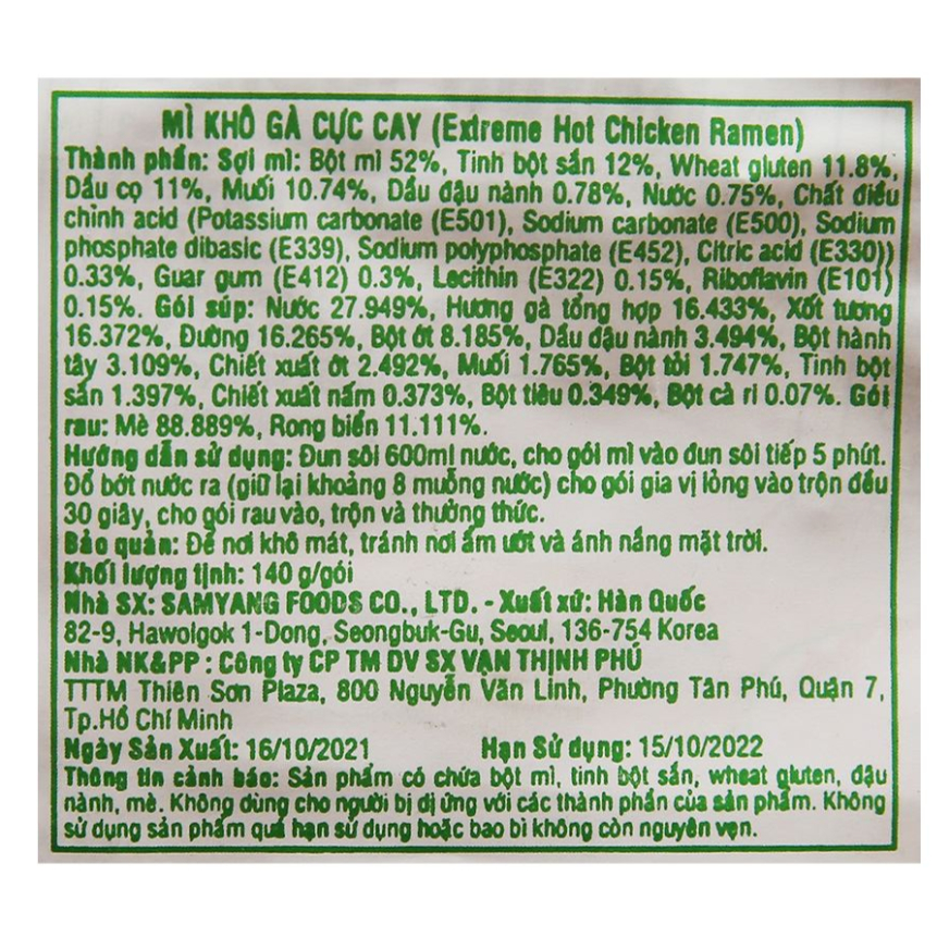 Bịch 5 gói mì SIÊU CAY X2 Samyang Hàn Quốc vị gà