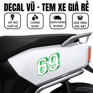 Tem chữ số 0-9 nổi màu trắng xanh, tem dán xe thể thao, tem dán xe máy, oto, moto