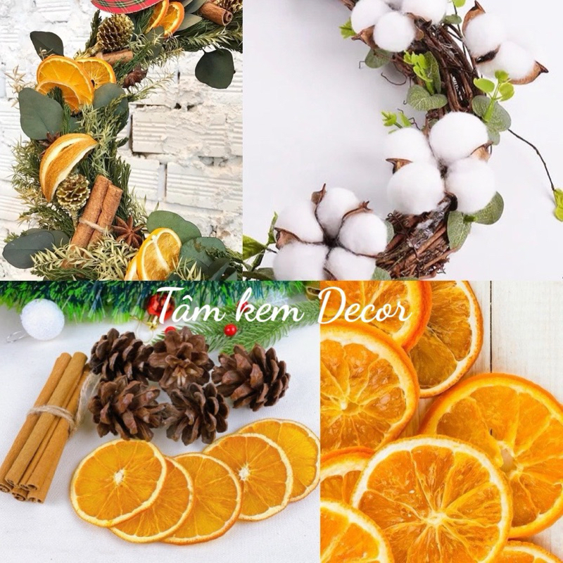 Sét quả bông.quả thông,miếng cam quế khô trang trí Noel