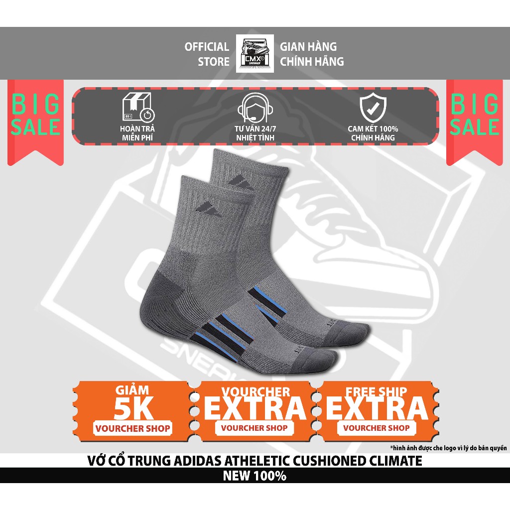 😘  Vớ 𝘼𝒅𝙞𝒅𝙖𝒔 Athletic Cushioned Crew White/Trắng/Black/Đen  REAL AUTHENTIC 100%