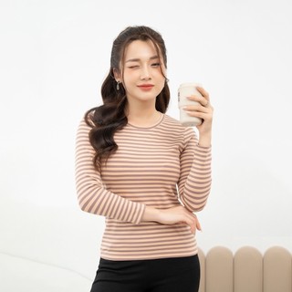 Áo thun tay dài phối sọc ngang dể thương, áo thun tay dài nữ