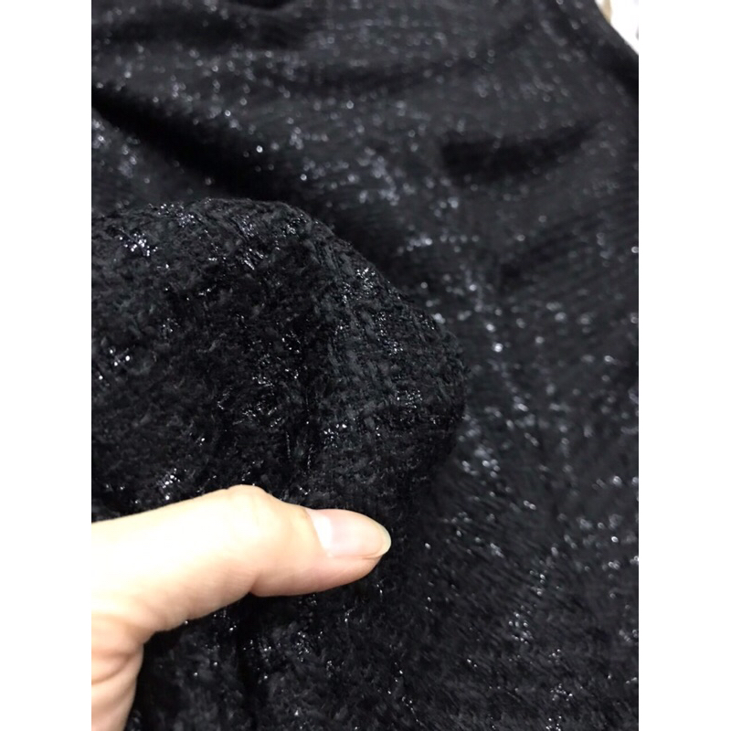 Vải Bố Dạ Tweed đen tuyền nhũ kim tuyến dày mềm hàng cao cấp(khổ 1m5)may đầm váy vest,comple,thiết kế thời trang