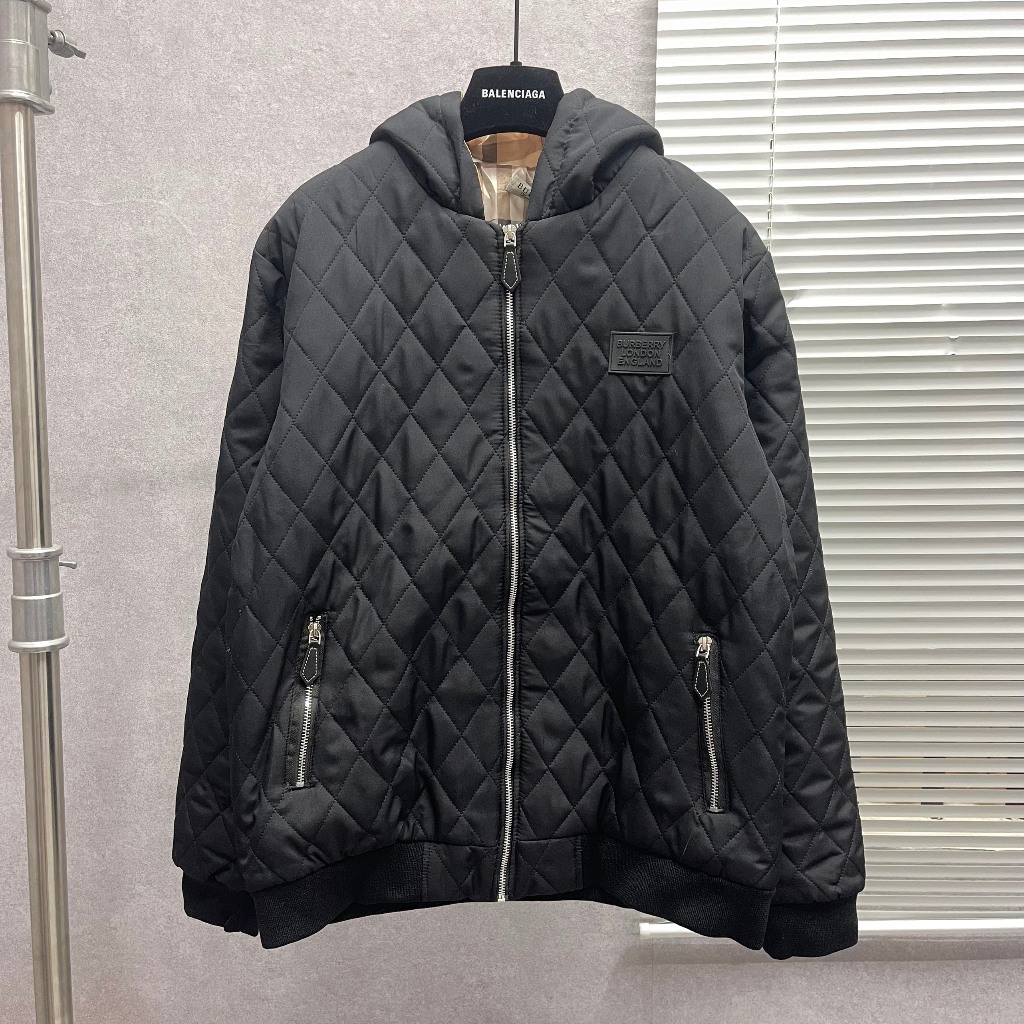 Áo khoác phao nam BBR mũ trùm dệt sọc quả trám túi zip logo lót gió kẻ sọc caro be 3 lớp dày dặn AK109P