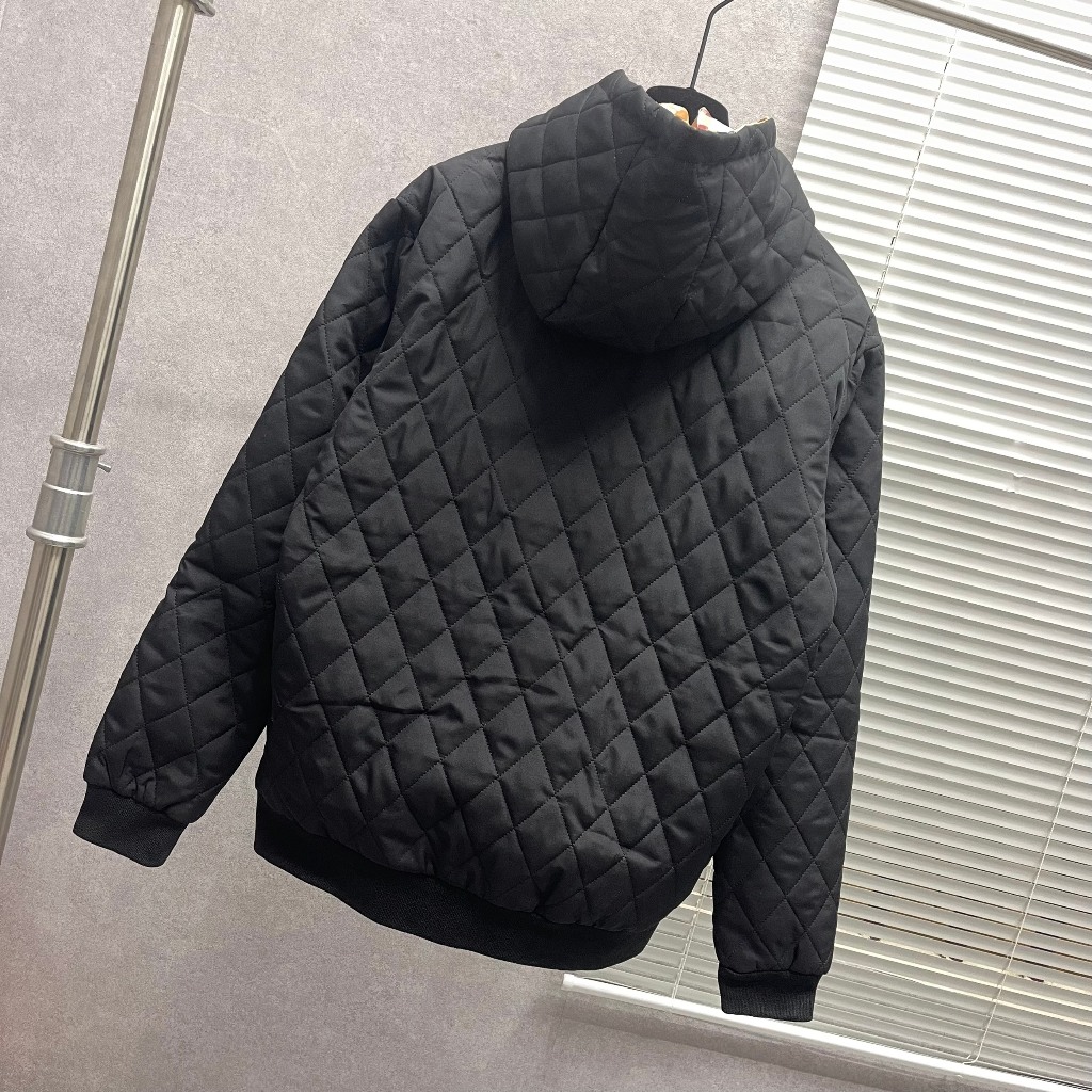 Áo khoác phao nam BBR mũ trùm dệt sọc quả trám túi zip logo lót gió kẻ sọc caro be 3 lớp dày dặn AK109P