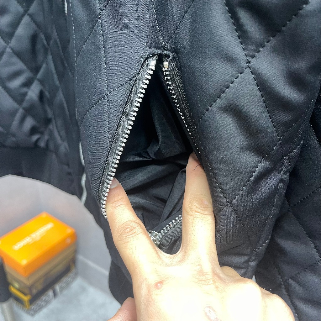 Áo khoác phao nam BBR mũ trùm dệt sọc quả trám túi zip logo lót gió kẻ sọc caro be 3 lớp dày dặn AK109P