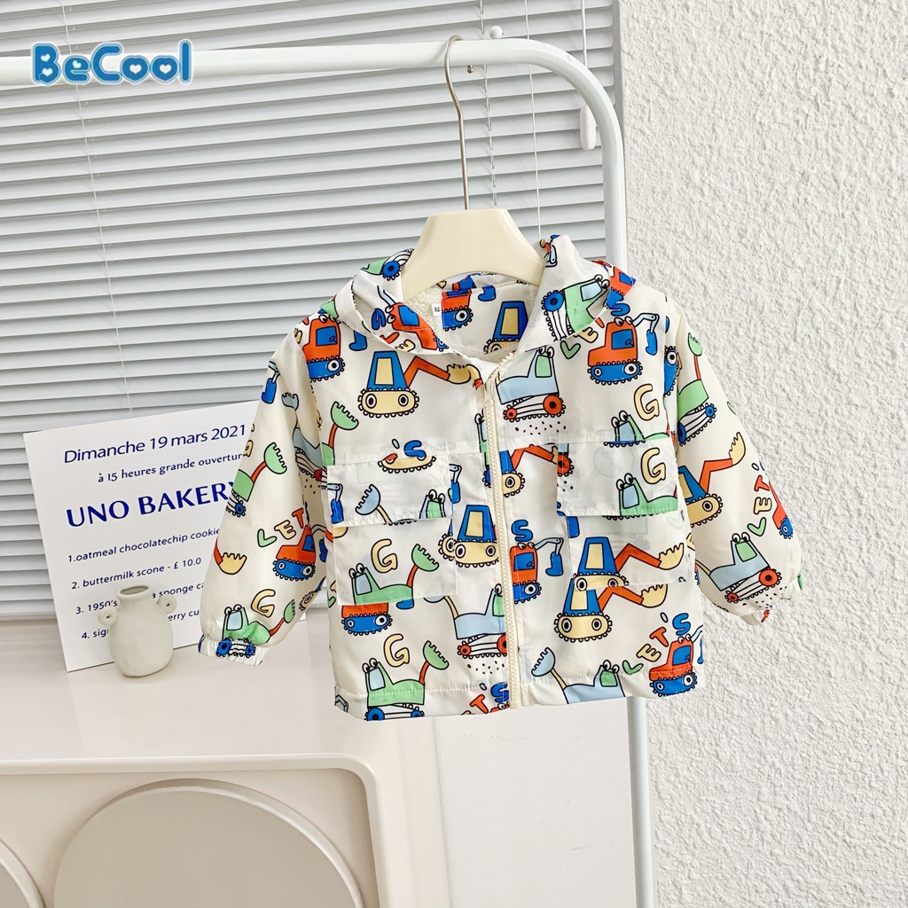 Áo Khoác Gió Lót Lông In Hình Máy Múc Cho Bé Trai và Bé Gái Từ 10 đến 27kg - LEON KIDS
