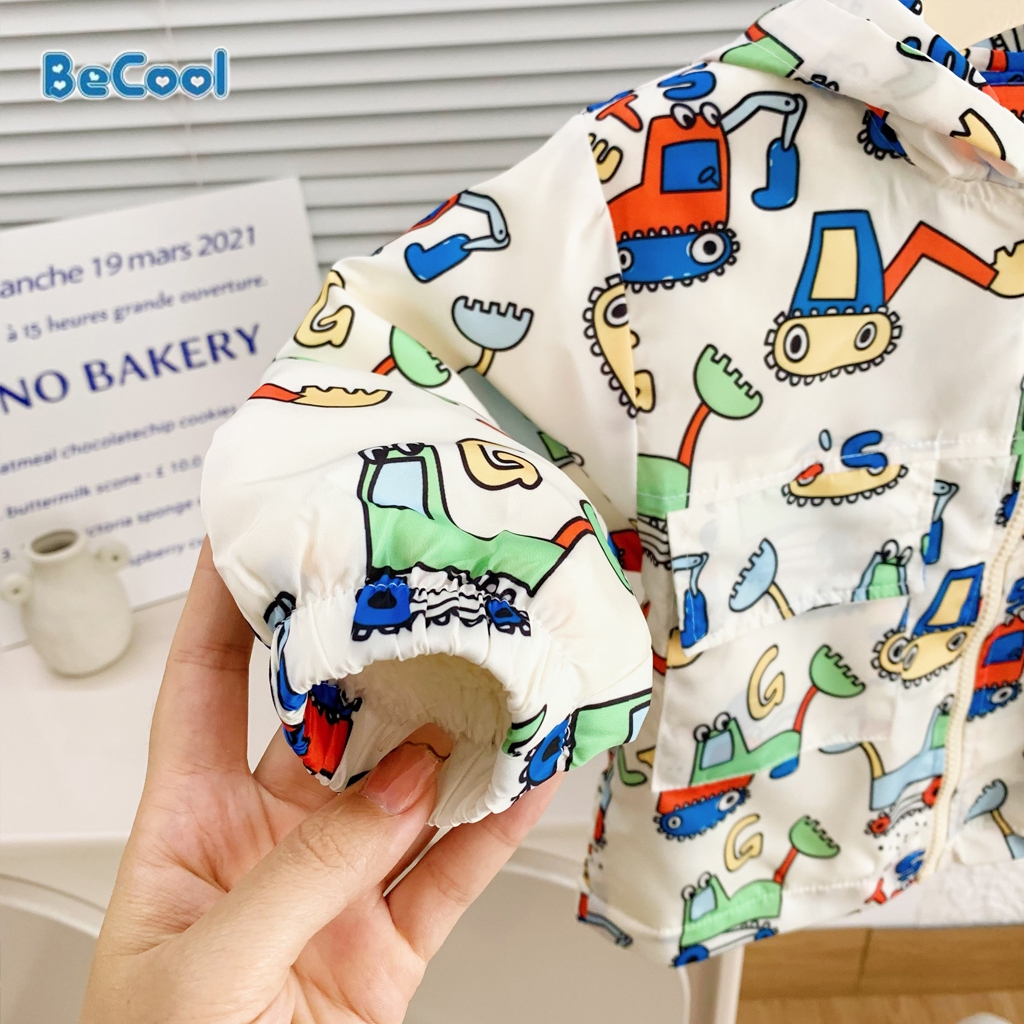 Áo Khoác Gió Lót Lông In Hình Máy Múc Cho Bé Trai và Bé Gái Từ 10 đến 27kg - LEON KIDS