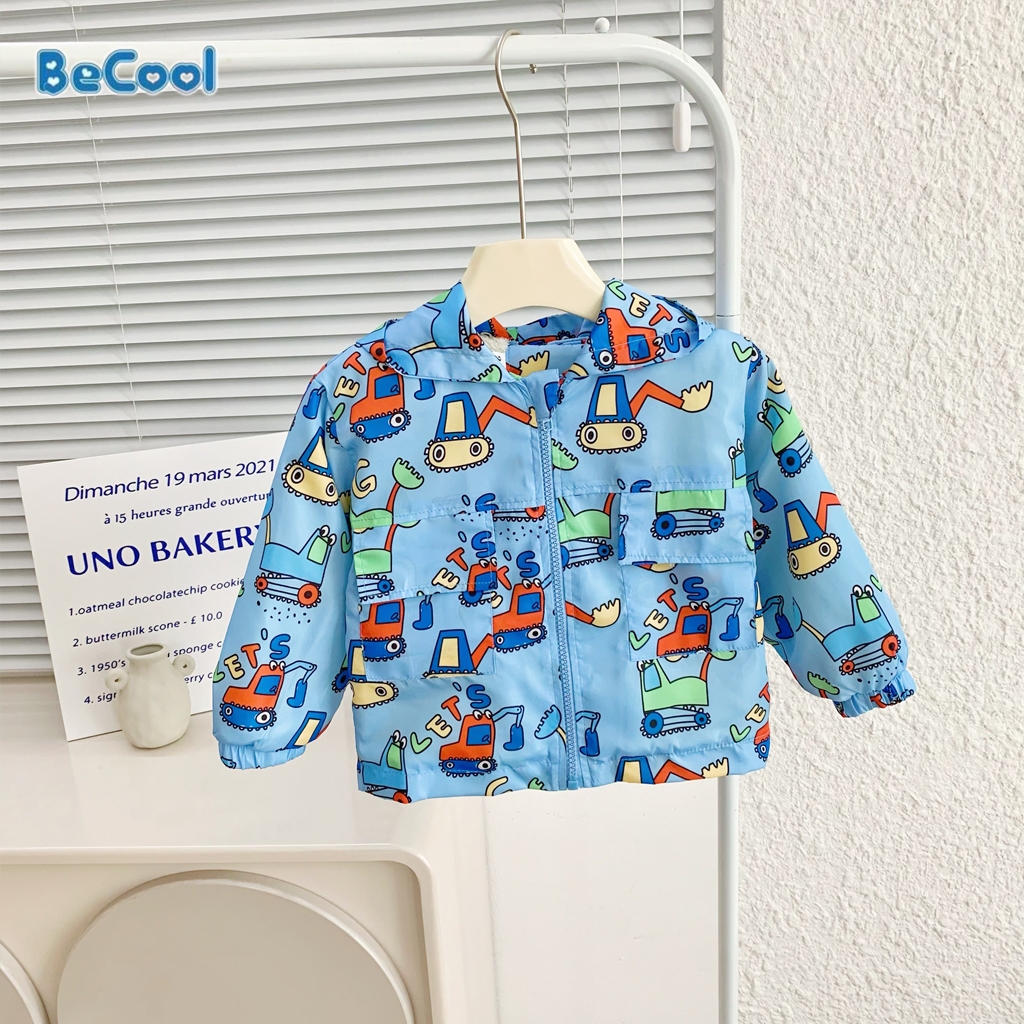 Áo Khoác Gió Lót Lông In Hình Máy Múc Cho Bé Trai và Bé Gái Từ 10 đến 27kg - LEON KIDS