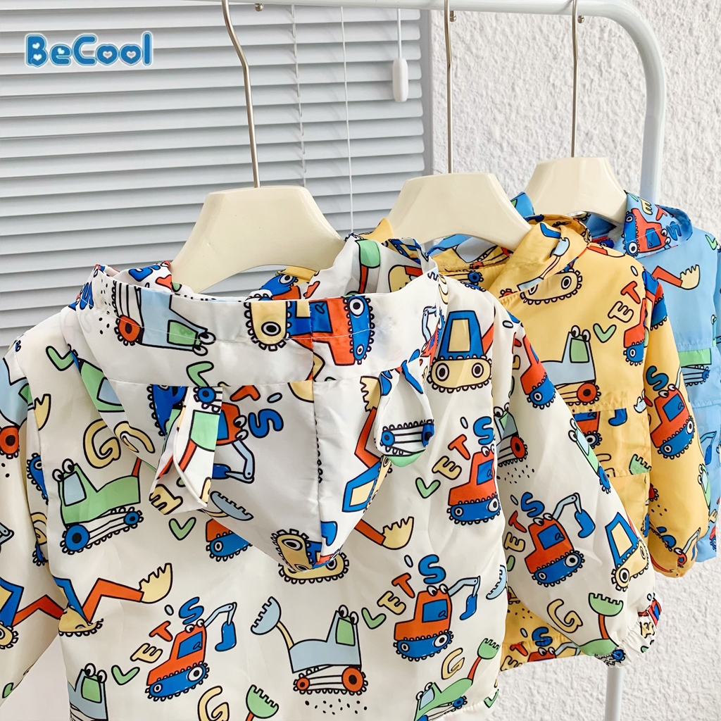 Áo Khoác Gió Lót Lông In Hình Máy Múc Cho Bé Trai và Bé Gái Từ 10 đến 27kg - LEON KIDS