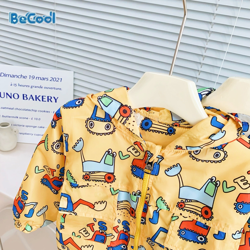 Áo Khoác Gió Lót Lông In Hình Máy Múc Cho Bé Trai và Bé Gái Từ 10 đến 27kg - LEON KIDS