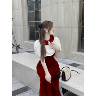 Sét đầm nhung kèm áo khoác cotton lạnh cổ nhung
