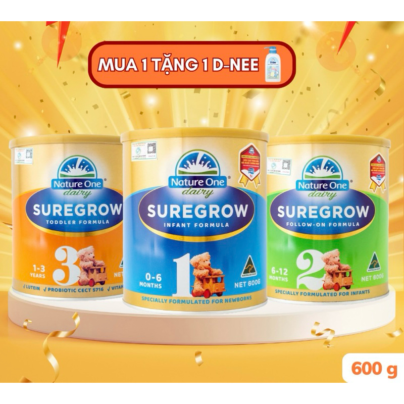 Sữa bột tăng cân Nature One Dairy SureGrow hỗ trợ hệ tiêu hoá của bé - Hộp 600g