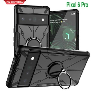 Ốp lưng Pixel 6 Pro chống sốc giá đỡ kiêm nhẫn iring hút ô tô gấu Mecha cao cấp