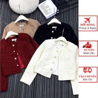 áo dạ tweed nữ nhung dáng ngắn cúc đồng 2 lớp cao cấp tiểu thư mùa đông hàn quốc yolo fashion