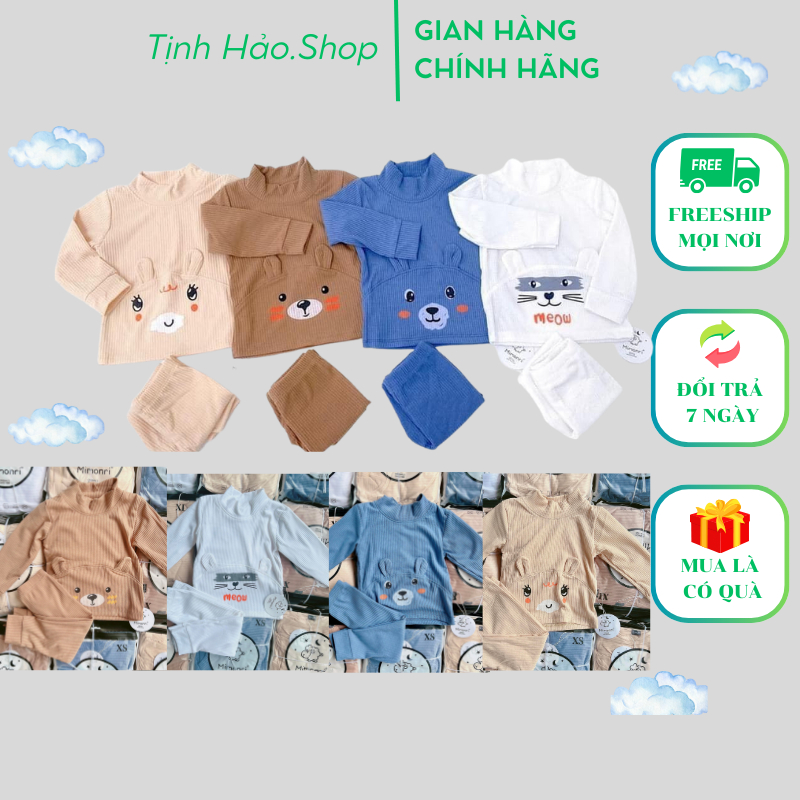Sale sốc Bộ Dài Tay THUN GÂN MINKY MOM Họa Tiết TAI GẤU Cute Cho Bé, Bộ quần áo dài tay cho bé trai bé gái từ 5-18kg hà