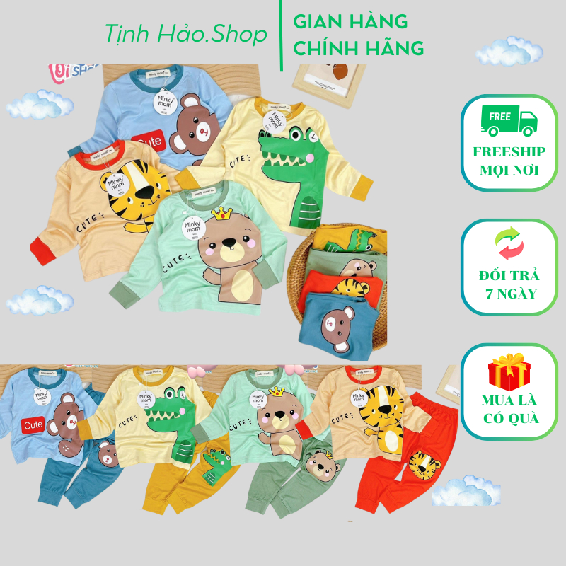 Sale sốc Bộ Dài Tay THUN LẠNH MINKY MOM Họa Tiết Gấu Bu Cho Bé, Bộ quần áo dài tay cho bé trai bé gái từ 5-18kg hàng đẹ