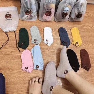 Combo 10 đôi tất gấu, tất nữ cổ ngắn hình gấu dễ thương