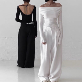 Áo thun hở lưng cột dây tay dài sang xịn chất thun mềm co giãn ôm body Style Âu Mỹ Thu Đông