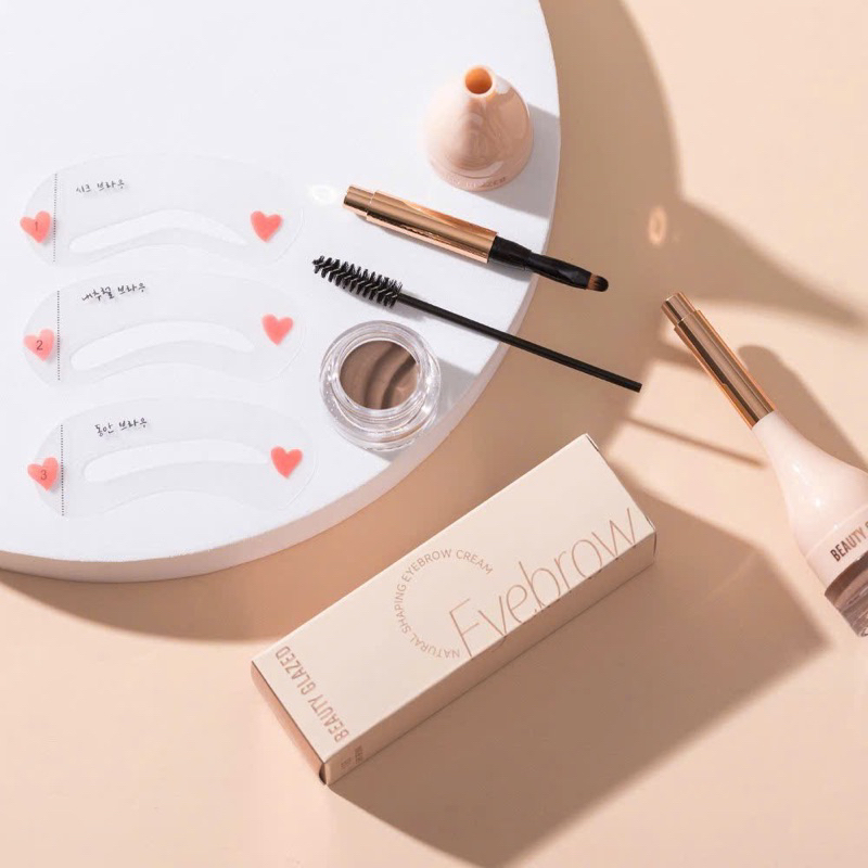 Kem Vẽ Lông Mày Tự Nhiên Kèm Cọ Và Khuôn Vẽ Beauty Glazed