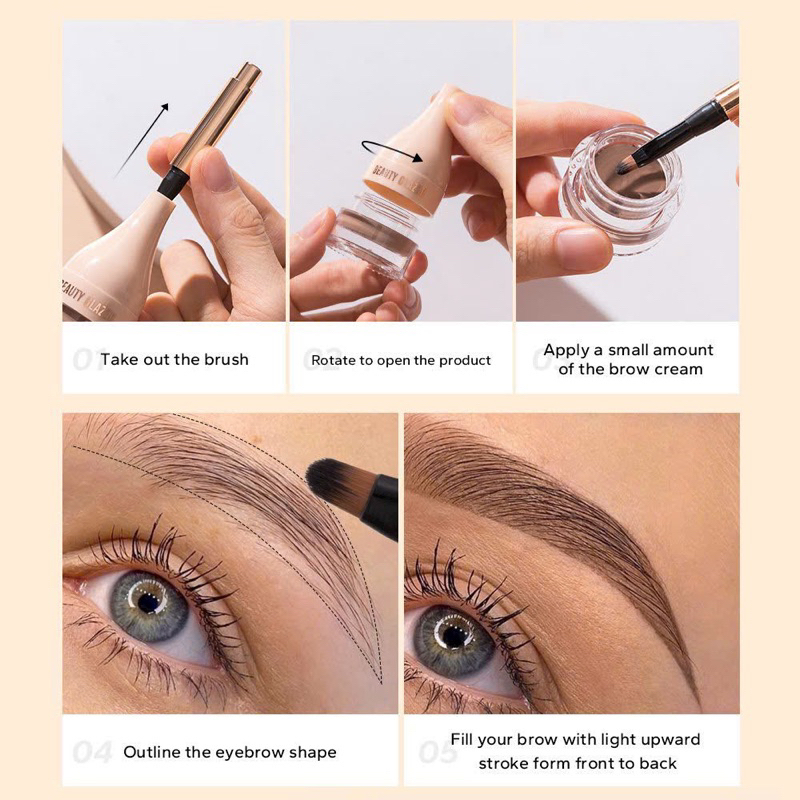 Kem Vẽ Lông Mày Tự Nhiên Kèm Cọ Và Khuôn Vẽ Beauty Glazed