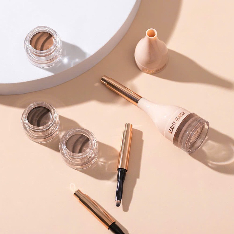 Kem Vẽ Lông Mày Tự Nhiên Kèm Cọ Và Khuôn Vẽ Beauty Glazed