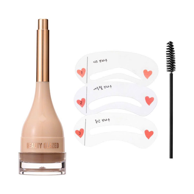 Kem Vẽ Lông Mày Tự Nhiên Kèm Cọ Và Khuôn Vẽ Beauty Glazed