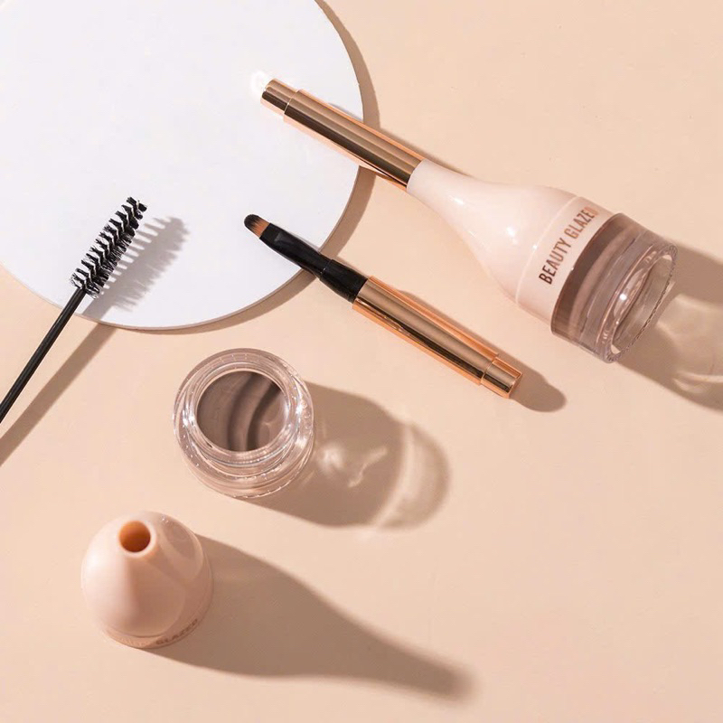 Kem Vẽ Lông Mày Tự Nhiên Kèm Cọ Và Khuôn Vẽ Beauty Glazed