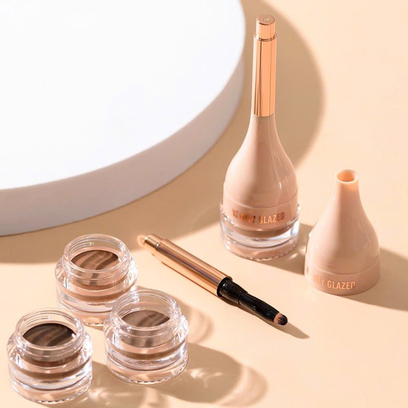 Kem Vẽ Lông Mày Tự Nhiên Kèm Cọ Và Khuôn Vẽ Beauty Glazed