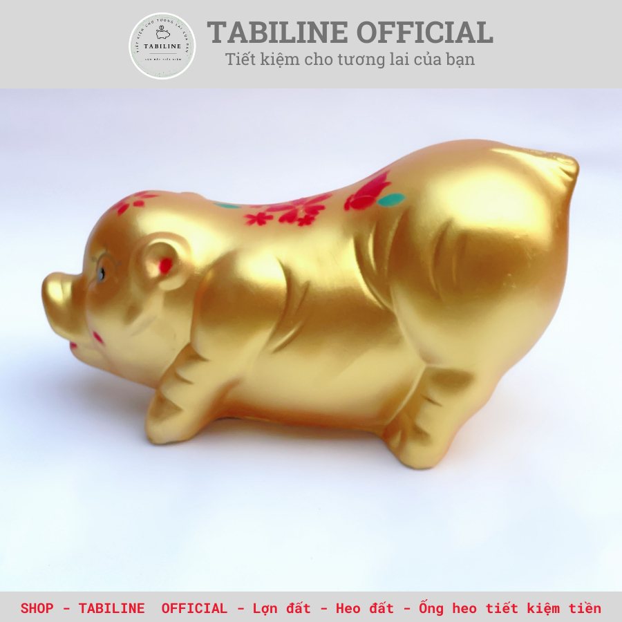 Lợn đất heo đất ống heo tiết kiệm tiền TABILINE Dáng dài hoạ tiết hoa bướm đồng vàng vip LD22