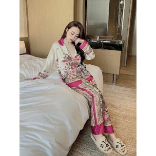 [LỤA XƯỚC] Đồ Bộ Pijama Hoa Đỏ Thiết Kế